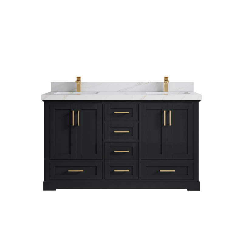 Boston 60 po X P 22 po De meuble-lavabo double en fer forgé, Sienne Calacatta