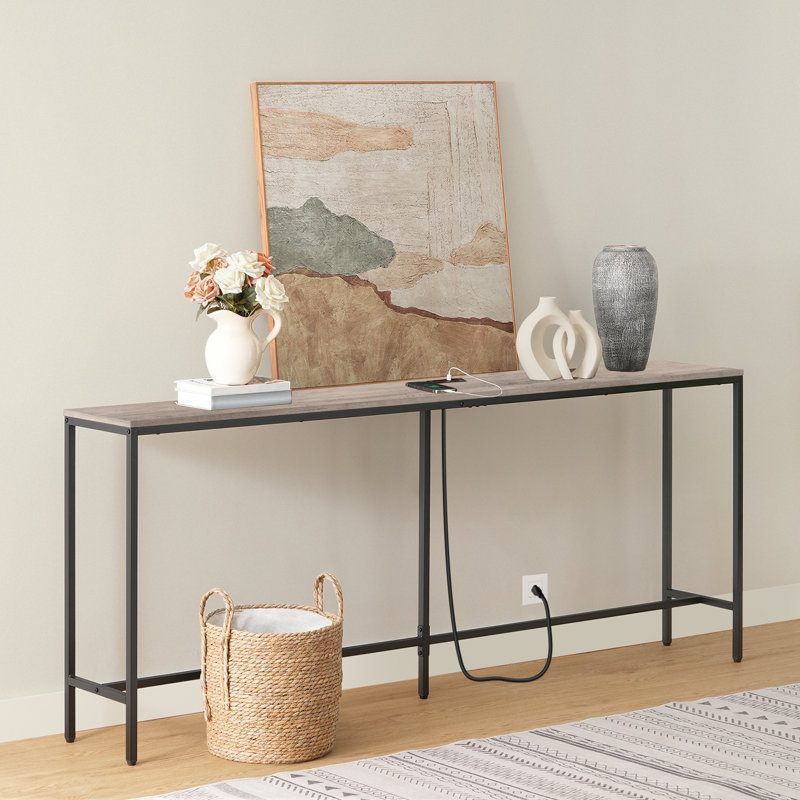 78.7" Narrow Console Table with Power Outlet Behind Couch for Entryway, Grey