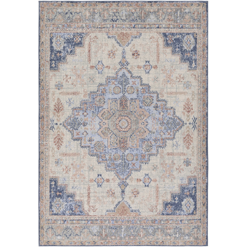 Tapis saumon / bleu marine Caban, Rectangle 6 pi 7 po x 9 pi