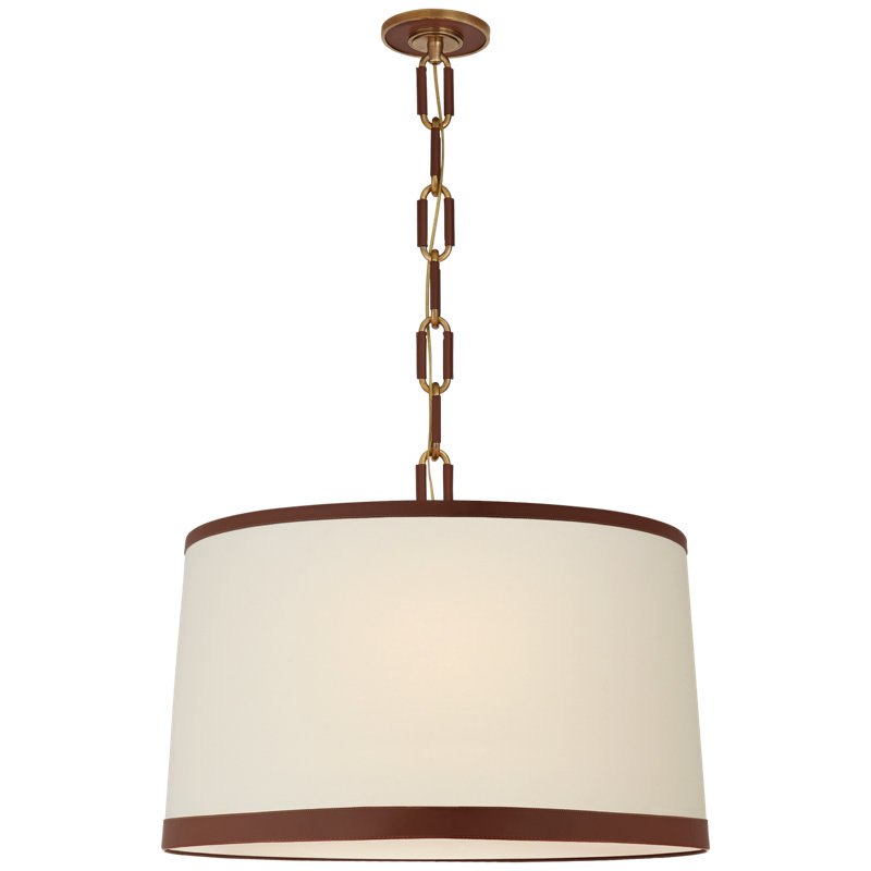Ralph Lauren Cody 3 Light Chandelier, Natural Brass/Saddle Leather, 19"H x 24"W x 24"D