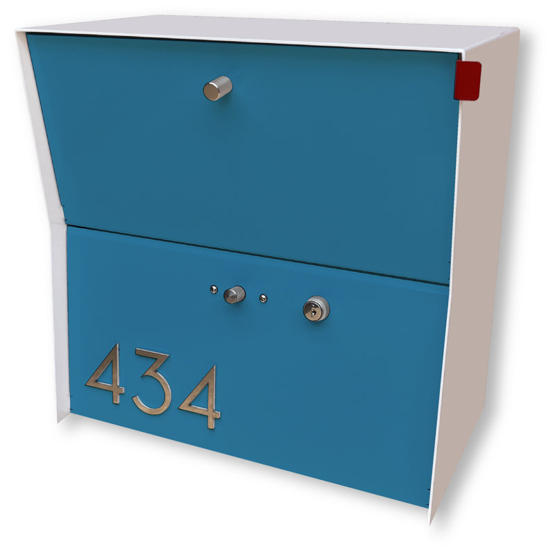 Boîte aux lettres murale verrouillable, Blanc arctique / turquoise, Oui