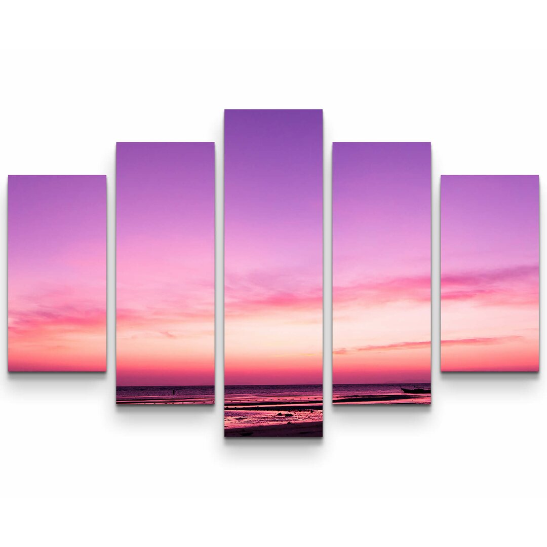 5-tlg. Leinwandbilder-Set Pinker Sonnenuntergang am Meer