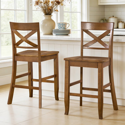 Solid Wood X-Back Counter Height Bar Stool