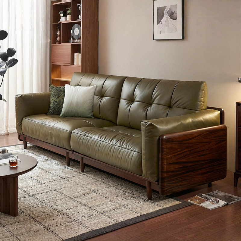 Canapé modulaire vert en cuir véritable, 36.22" H x 94.49" W x 36.22" D, Vert