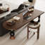 Bureau brun en demi-cercle en bois massif-1256627314