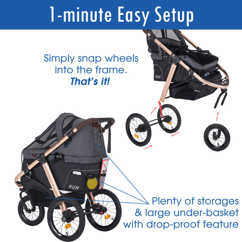 Pet Rover Run Foldable Pet Jogger Stroller, Black
