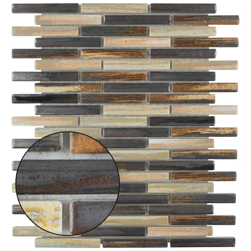 Rustica Brick Highlands 10-3/4" x 12-3/4" Porcelain Mosaic Tile, Brown/Black/Tan