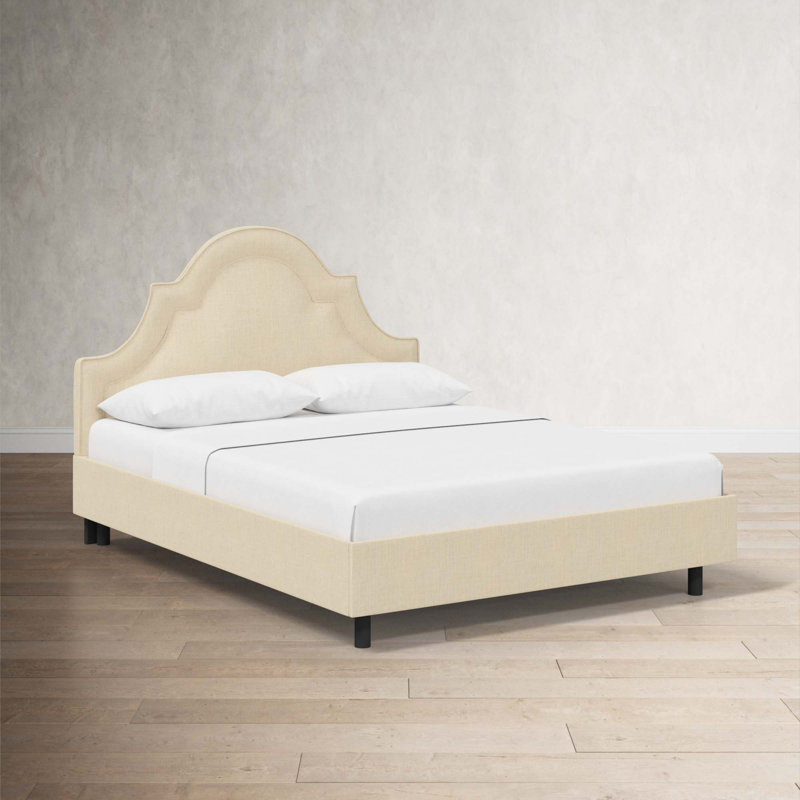 Knipe Upholstered Unfinished Scalloped Bed, Full, Classic Linen Linen