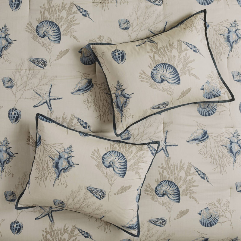 Madison Park Bayside Blue Coastal 100% Cotton Sateen 7-Piece Queen Comforter Set, Queen Comforter + 6 Additional Pieces