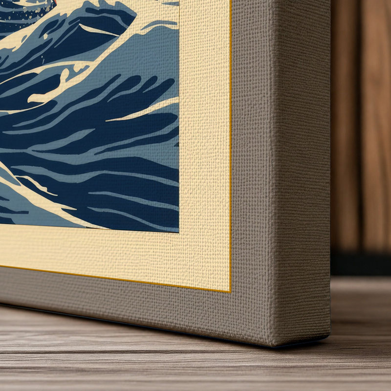 Whale Breaching Japandi - Wrapped Canvas, 18x12 - 45.7 x 30.5 cm, Taupe Border