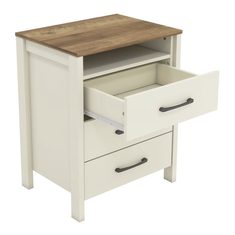 Allysyn 26.1" 3 Drawer Nightstand, Ivory/Knotty Oak
