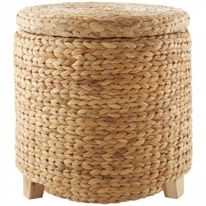 Handwoven Natural 17'' Round Storage Ottoman