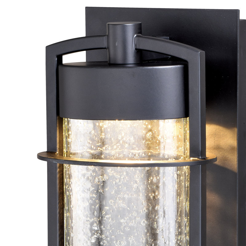 Applique murale d'extérieur en bronze au carbone 1 lumière H 15,5 po Alanson fabriquée en acier durable, abat-jour en verre bullé transparent, DEL intégrée, à utiliser pour la porte d'entrée de patio ou de garage