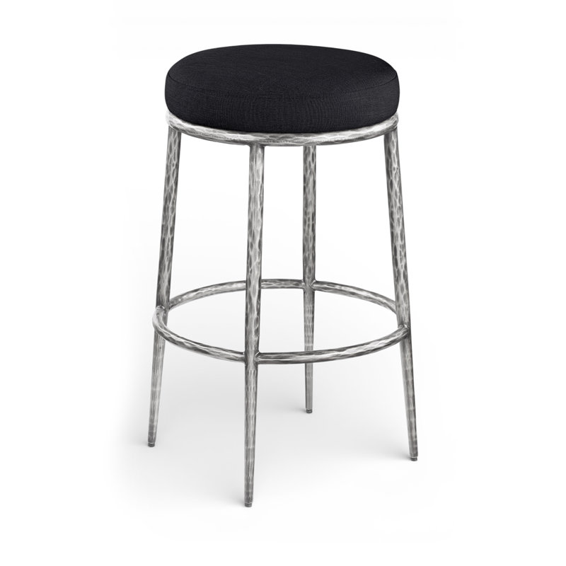 Tabouret de bar rembourré Ferro, Argent argent, Black Performance Fabric