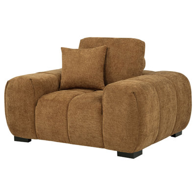 Hecy Sofa Armchair, 1 Pillow, Grid Tufted Amber Brown Upholstery