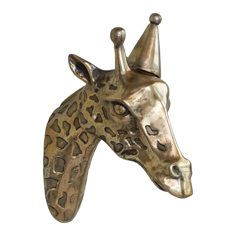 Décoration murale tête de girafe en fonte d'aluminium avec chapeau de fête laiton antique