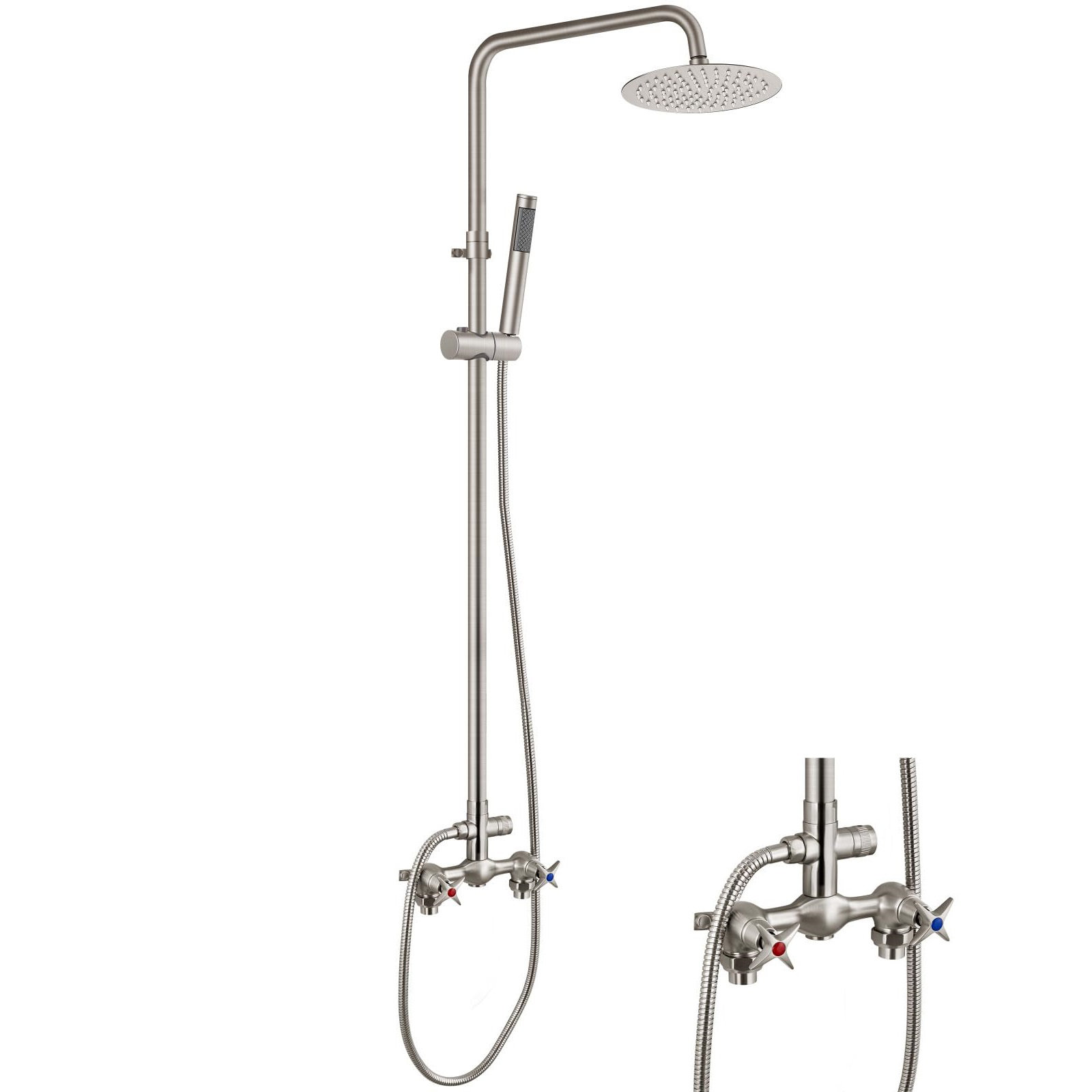 FUNDUXA Stainless Steel Wall Mounted Outdoor Shower with Detachable