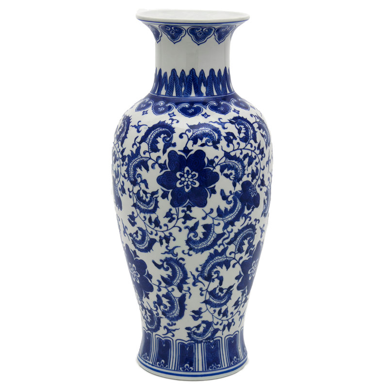 Vase de table en porcelaine Aneekha, Bleu, H 18 po x l 8,25 po x P 8,25 po
