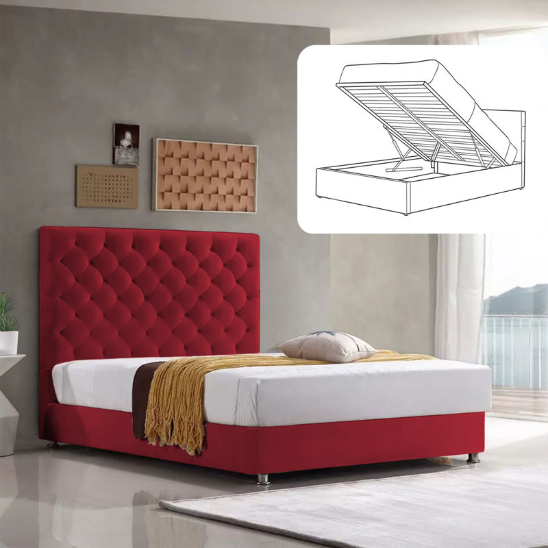 Adriella Upholstered Ottoman Storage Bed, Double (4'6), Burgundy