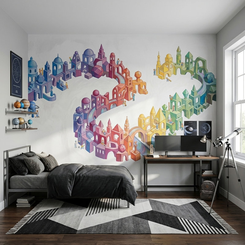 Papier peint blanc avec décoration murale géométrique amovible, 160 po x 108 po, Peler et coller