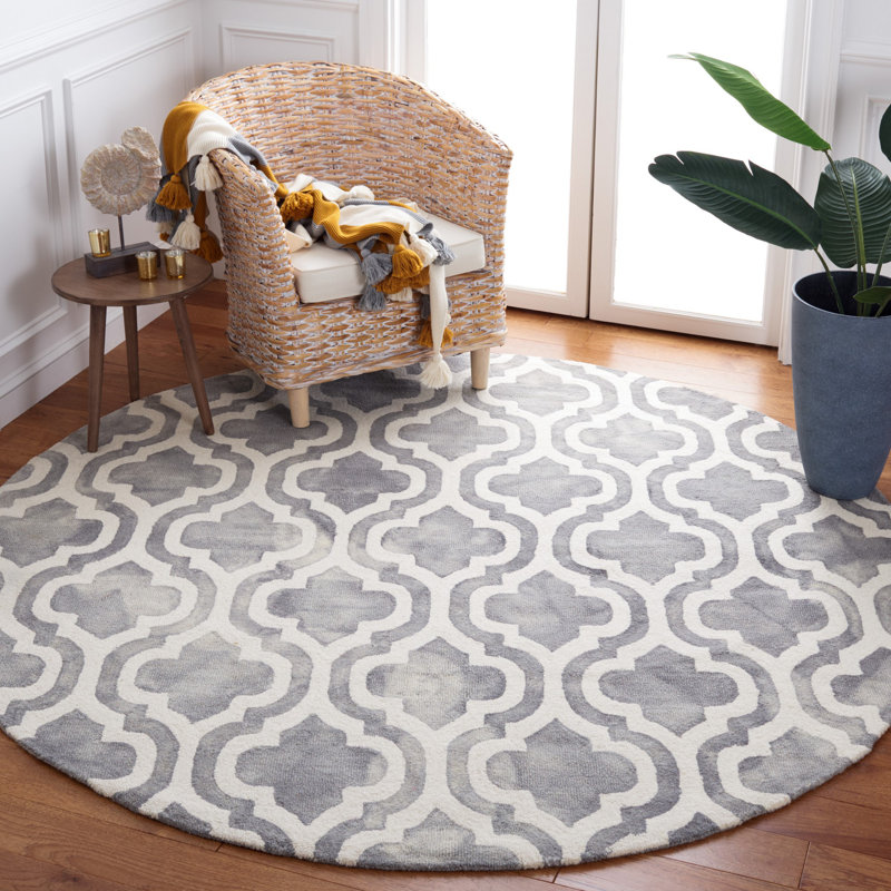 Tapis gris / ivoire en laine touffeté à la main Adelei, Rond 5 pi
