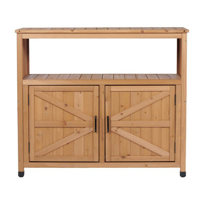 Wooden Patio Bar Table Set with Storage, Buffet Cabinet Sideboard for Outdoor and Indoor