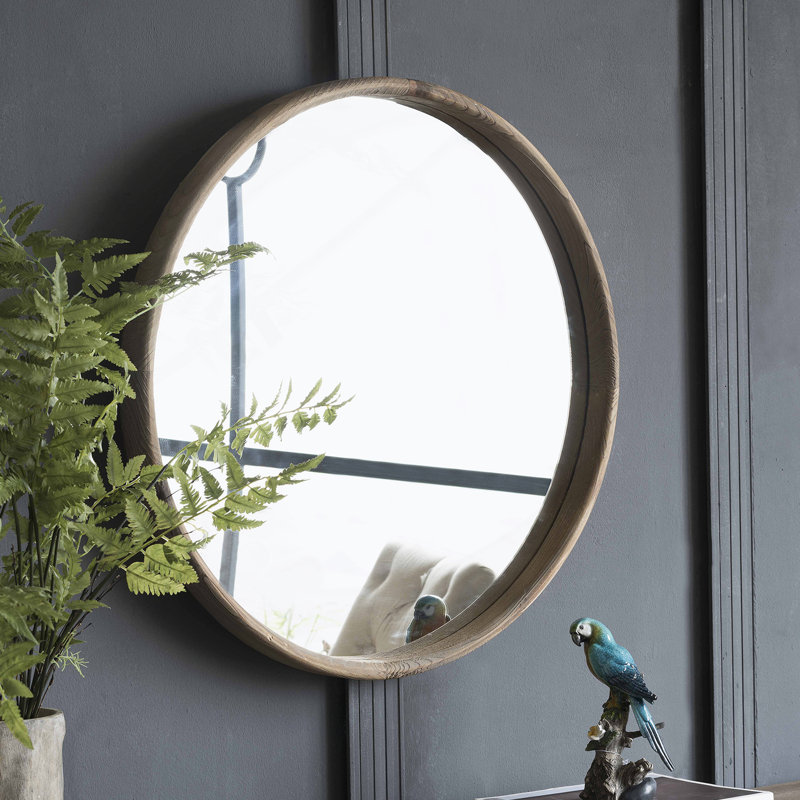 Miroir rond en bois, miroir mural pour la salle de bain