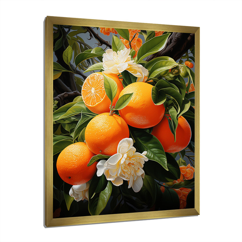 «Dareon Tangerine Tango Bouquet I», reproduction sur toile, H 32 po x l 16 po x P 1 po, Cadre photo doré