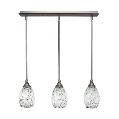 Luminaire suspendu linéaire à 3 lumières suspendu au fini nickel brossé avec verre fusion noir
