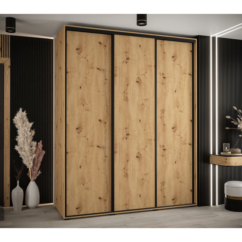 Auniya 3 Door Manufactured Wood Wardrobe, Oak Artisan