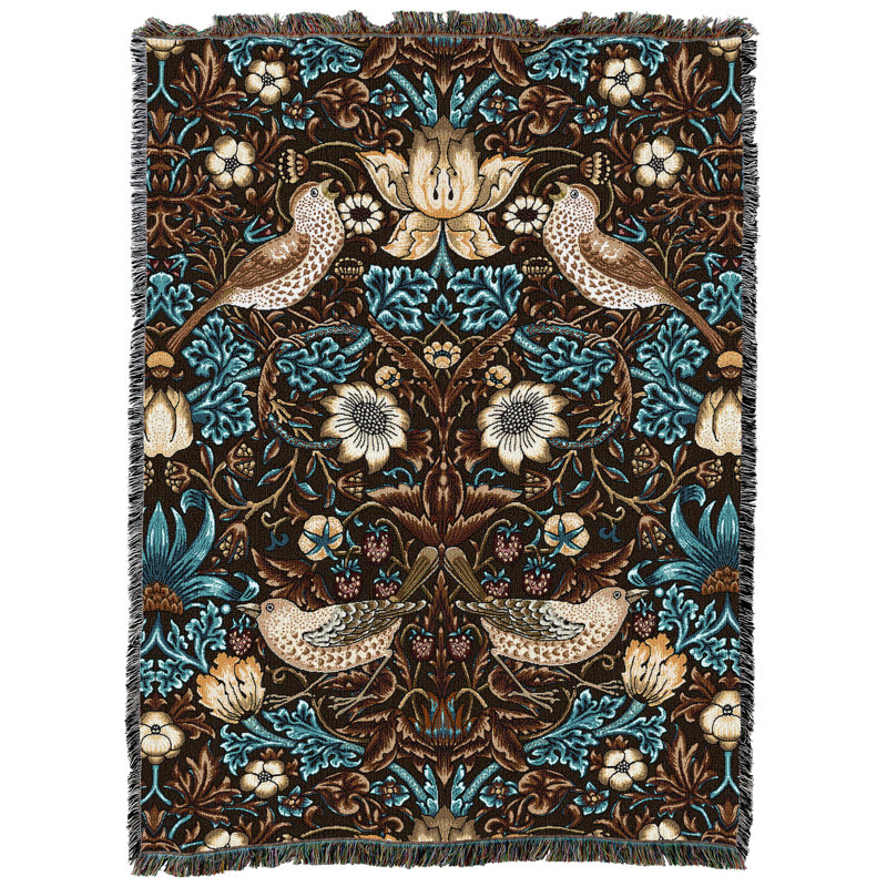 Couverture Pure Pure Weavers William Morris avec voleur de fraise et noyer - Art et artisanat - Jeté en coton tissé en tapisserie