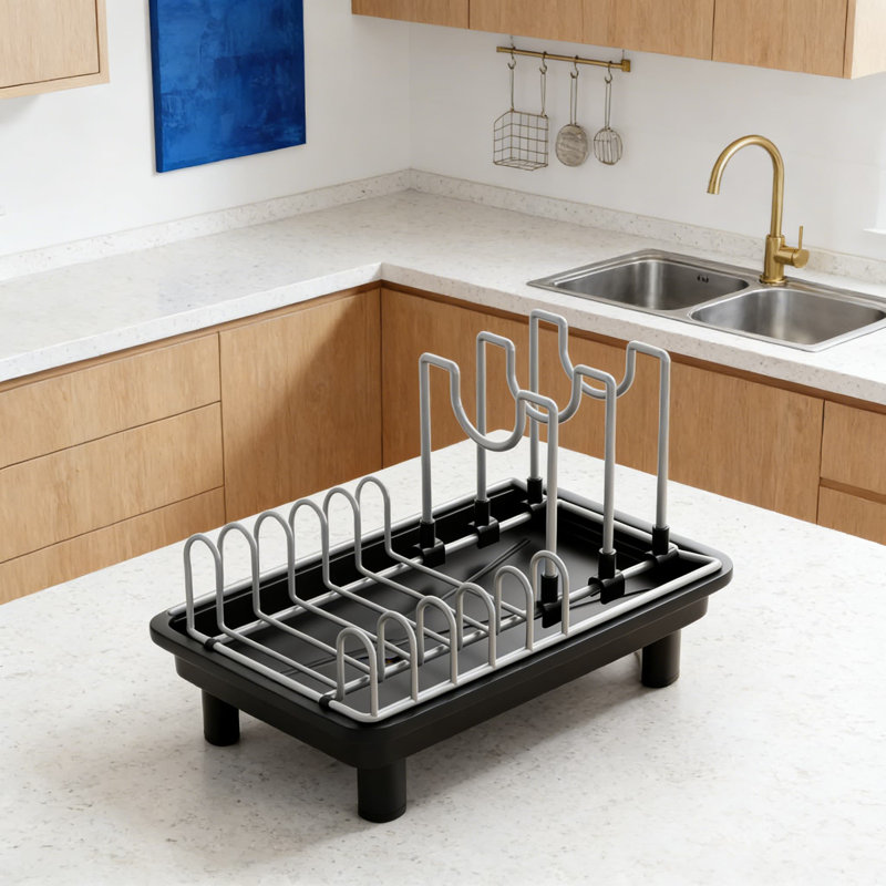 Compact Dish Drying Rack For Small Spaces, Adjustable Drainer With Efficient Water Drainage, Space-Saving Kitchen Counter Organizer