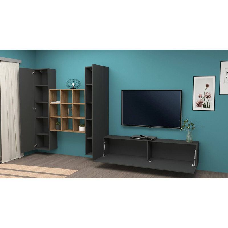 Mikesha Entertainment Center for TVs up to 70", Anthracite/Maple