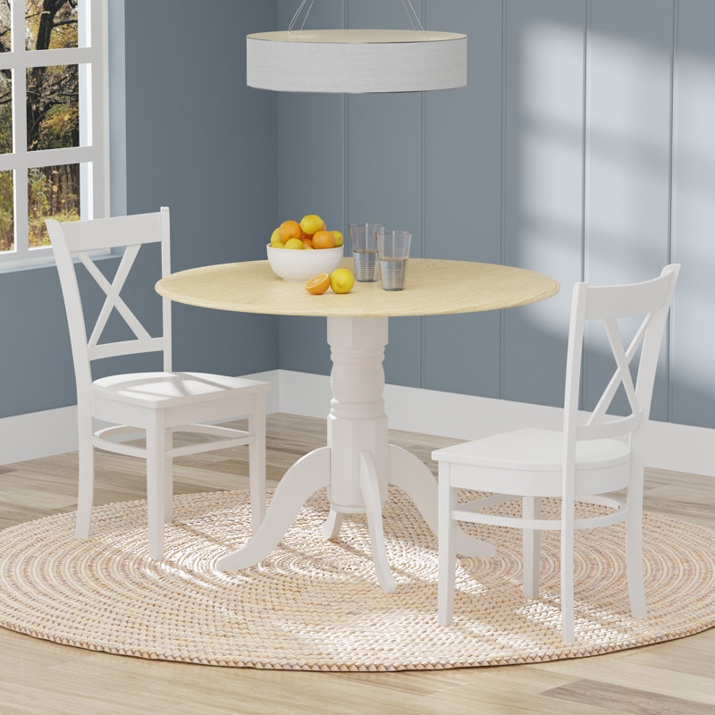 Traditions Solid Wood Top Pedestal Dining Set, 3 Piece Dining Set, White, Natural/White