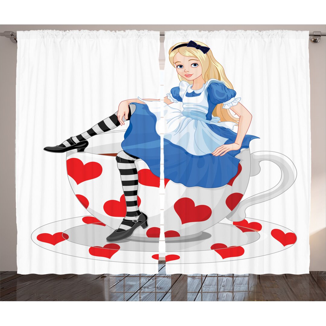 Rustikaler Vorhang, Alice mit Cup, Bunt, Mehrfarbig