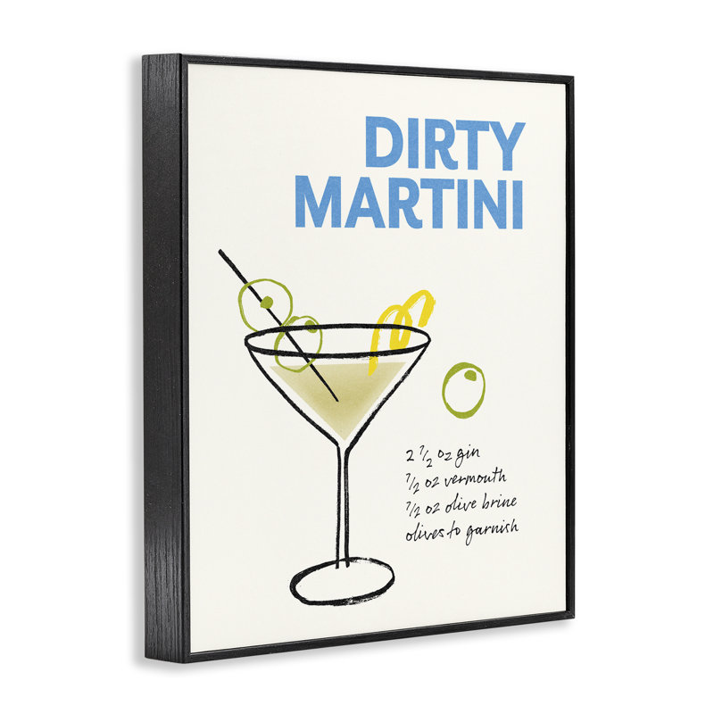 «Dirty Martini Recipe Art» par Victoria Barnes, Giclée encadrée noir minuit, H 30 po x l 24 po