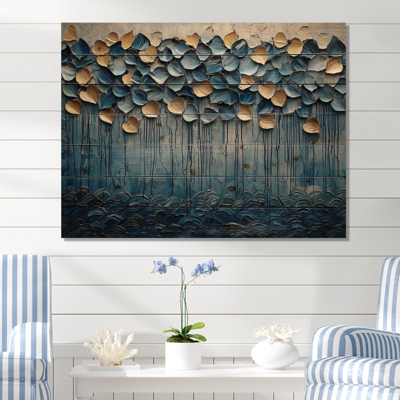 «Mosaic Of Waves Coastal Horizon I», impression sur bois côtier - sur bois de pin naturel, H 10 po x l 20 po