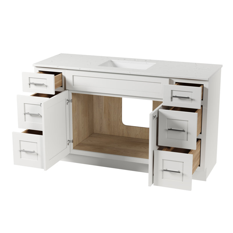  Meuble-lavabo simple 61 po avec comptoir en quartz Carrara, Blanc