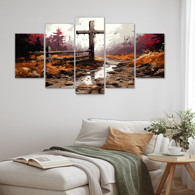  «Rustic Serenity Christian Cross In Autumn - Folk Religion Multipanel Wall Art