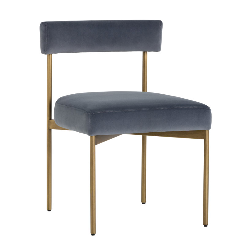 Seneca Upholstered Dining Chair, Slate Velvet, Antique Brass
