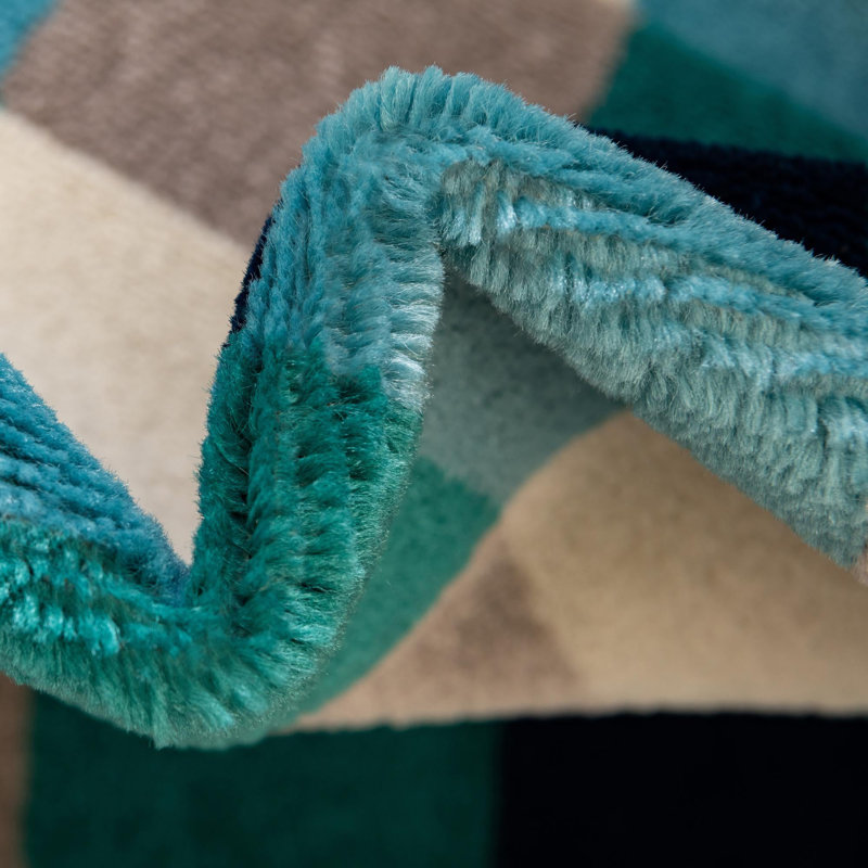 Tapis bleu / brun / crème tissé à la machine Analiese, Rond 3 pi