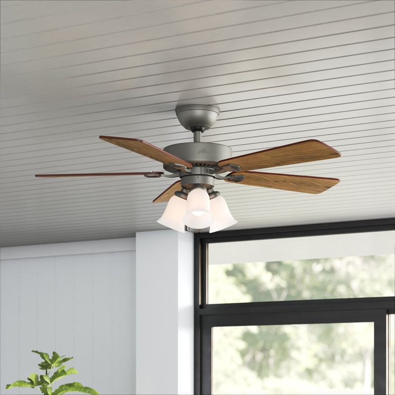 44" Swanson 5 - Blade Indoor Traditional Ceiling Fan with  Lights and Pull Chains, Gray, 44"