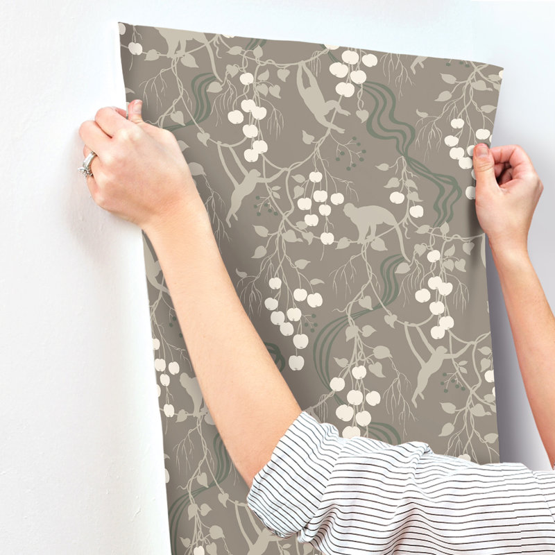 Linden Black Jungle Canopy Wallpaper, Gray