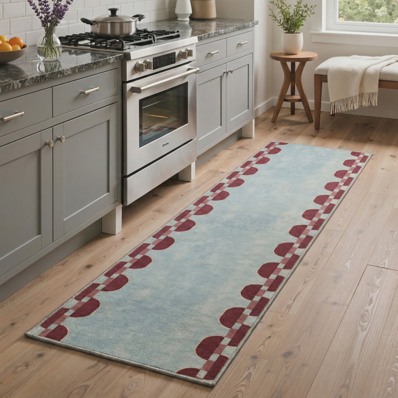 Modern Geometric Machine Washable Chain Link Blue Indoor Area Rug With Non-Slip Backing, Runner 2'3" x 6'