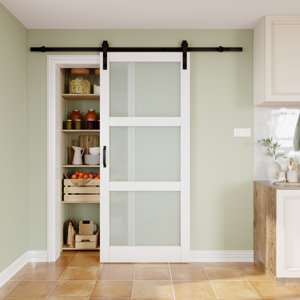 Glass and Solid Manufactured Wood Sliding Barn Door with Installation Hardware Kit