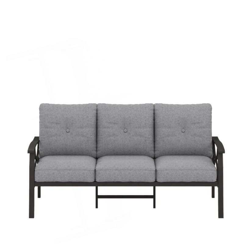 70” All-Weather Metal 3-Seat Patio Sofa, Khaki Frame With Gray Cushions, Gray