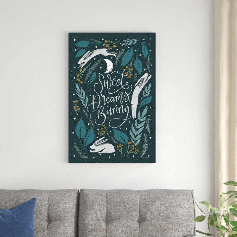 «Sweet Dreams Bunny II» par Becky Thorns, impression sur supports mixtes, Cadre doré simple, Oui, H 36 po x l 24 po