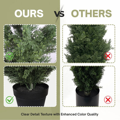 Cyprès artificiel 5 pi dans un pot en plastique noir, plante topiaire artificielle réaliste résistante aux rayons UV pour la décoration de jardin intérieur et extérieur