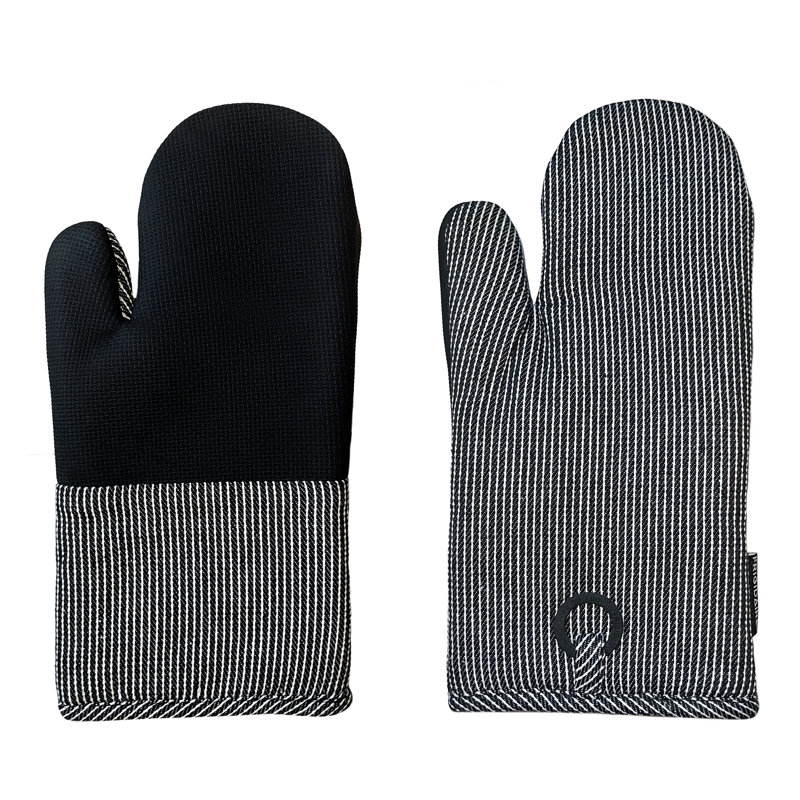 Gants de cuisine noirs avec doublure matelassée et épaisse résistante à la chaleur avec néoprène
