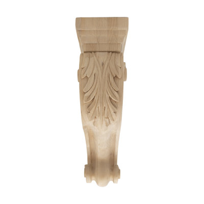 13 in x 4 in x 8-1/2 in Unfinished Large Hand Carved Solid Acanthus Leaf Wood Corbel